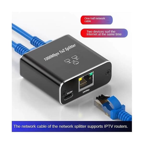 Gigabit Ethernet splitter 1 ind 2 ud, 1000 mbps - Lan/internet kabel splitter - Cat5/6/7 splitter, Rj45 netværksforlænger