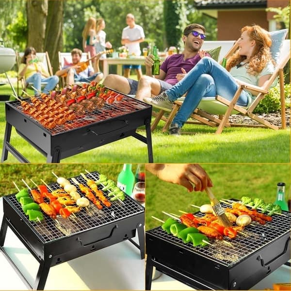 Mini bærbar grill, sammenklappelig grill, campinggrill, til picnic, have, camping, rejser (35*17*23cm)