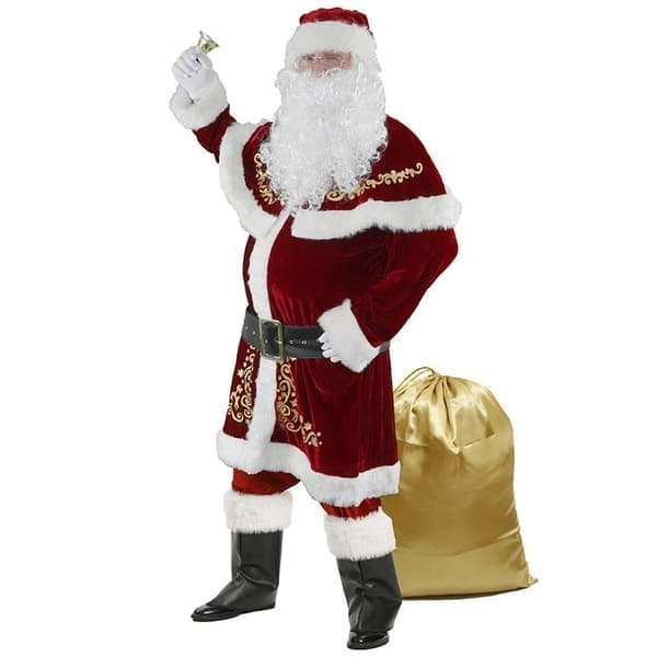 Tomtedräkt Vuxen Julkostym Röd Lyxig Sammet Festlig 8 Delar Present 4XL