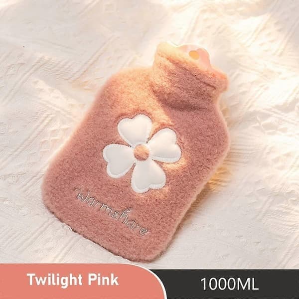 Varmvattenflaska Tecknad Plysch Bärbar Mini 1000ML-Rosa