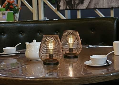 Set med 2 bordslampor i metallbur batteridrivna, sladdlös accentbelysning med LED Edison-stil glödlampa för sovrum hem bröllopsfester