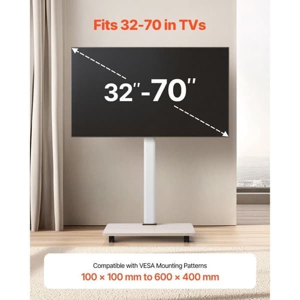 TV-stativ mobilt - DUOKU - Justerbar vogn - Kompatibel 32 til 70 tommer - Rotasjon ± 25° - Hvit