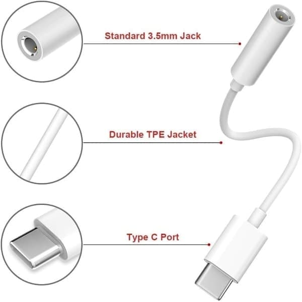2-pakning USB-C til 3,5 mm lydadapter, Type-C til AUX hodetelefonkontaktkonverter