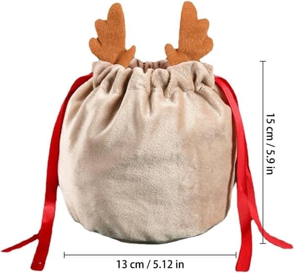 10 stycken juliga sammetsväskor med dragsko, söta dragskoväskor med renhorn, julgodispåse, återanvändbara julklappspåsar