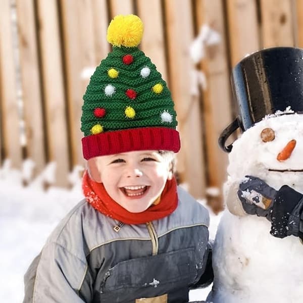 Delar Tomte Pom Pom Mössa för Kvinnor - Julmössor - Vinterstickad Virkad Mössa - Julstickad Mössa - Bäst för Resor, Vandring och