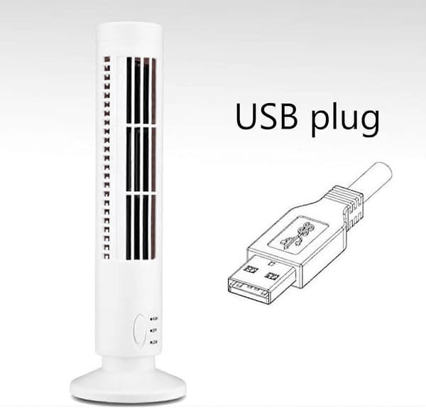 Oscillerende tårnventilator, lille køleventilator USB genopladelig køleventilator bærbar stående ventilator til soveværelse og kontor white