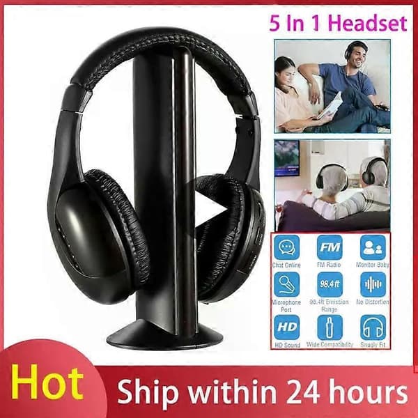 5-i-1 Trådlöst Headset Sladdlös RF Mic Radio Headset Högfidelitetsljud Trådlöst Headset För MP3 MP4 PC TV DVD CD