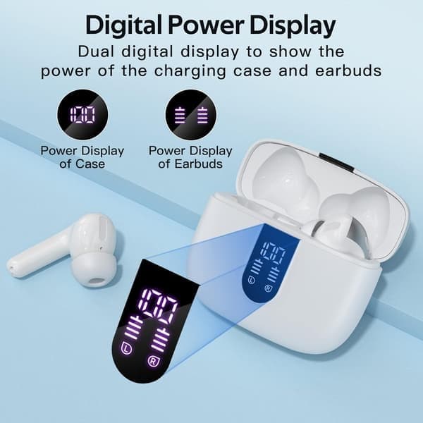 Bluetooth-hörlurar True Wireless Earbuds Power Display Hörlurar med trådlöst laddningsfodral vit white