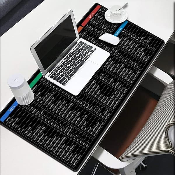 Stor musemåtte med Excel-tastaturgenveje til kontoret, multifunktionel, behagelig gaming-musemåtte, skridsikker skrivebordsmåtte