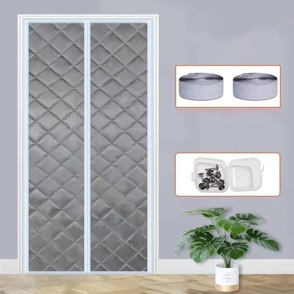 Magnetisk termisk isolert dørgardin 100 x 200 cm, robust tykk dørskjerm, grå 100*210cm