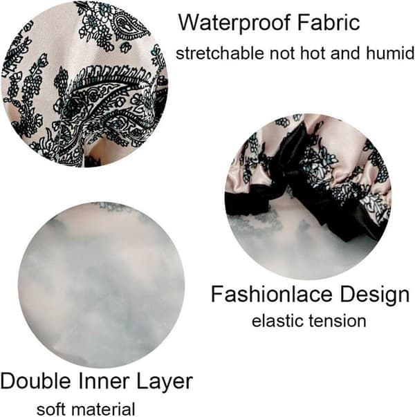 3-pak dobbeltlags badehætte Vandtæt elastisk badehætte til kvinder brusebad spa salon Multicolor