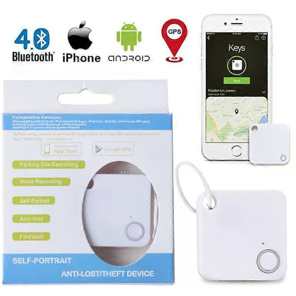 Bluetooth-kompatibel Tile Mate Tracker Nøglefinder Lokalisator Anti-tab Sporing GPS-enhed Bil GPS Tracker Hundehalsbånd Tracker Isearching White