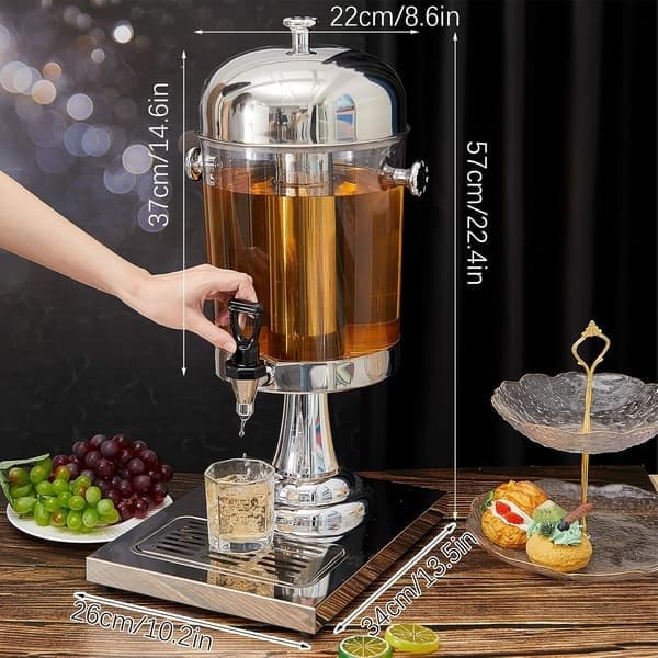 PC 7,6 liters drikkedispenser med isbeholder og dryppebrett, kald drikkedispenser i rustfritt stål