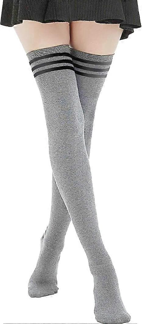 Kvinder Ekstra Lange Lårhøje Strømper Tynde Striber Rørstrømper Over Knæ Strømper Afslappede Høje Støvlestrømper 1 Pc Extral Stripes3bk Gray