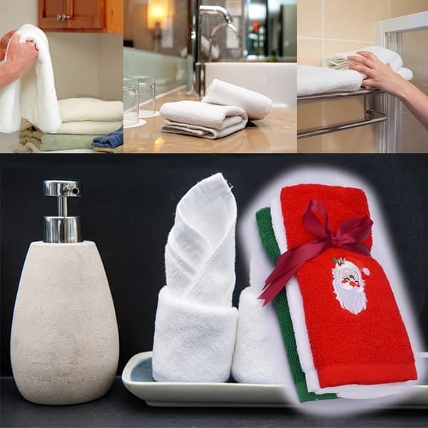 Julehåndklæder: 3-pak med julemand, rensdyr og kransmotiv - Bløde, bomuld, 45 cm L x 32 cm B Perfekt til dit badeværelse