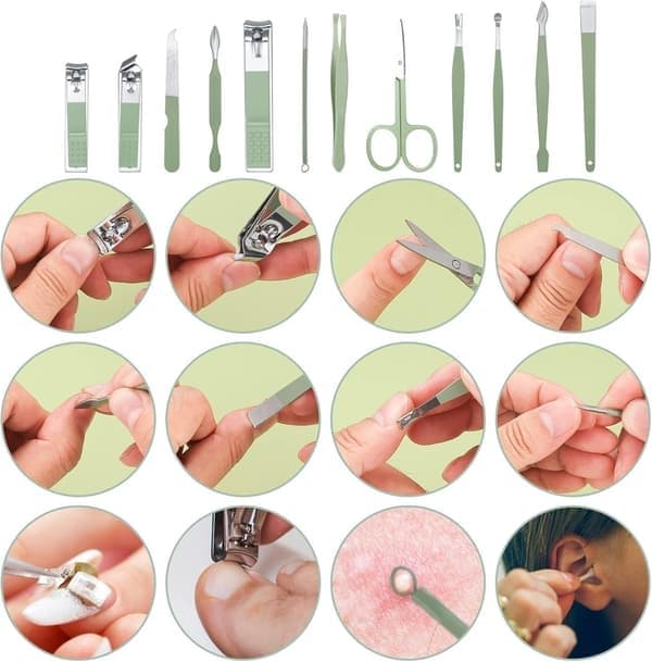 12-dele manicure sæt professionelt negleklipper sæt negleplejeværktøjer, negleklippere i rustfrit stål