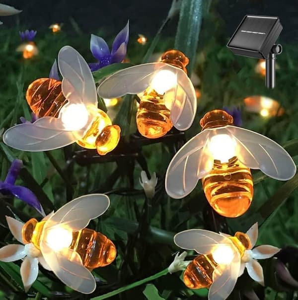 Solar lyskæde 20LED Vandtæt Udendørs Simulation Bi Dekoration til Have Julepynt Varm Hvid