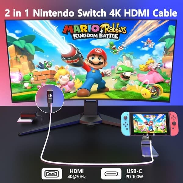 USB C till HDMI-kabel för Nintendo Switch/OLED, 3 i 1-kabel med