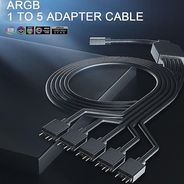 ARGB 1 til 5 3-benet 5V Fleksibel Blæser RGB Adapterkabel Computer Chassis Stik Splitter til MSI