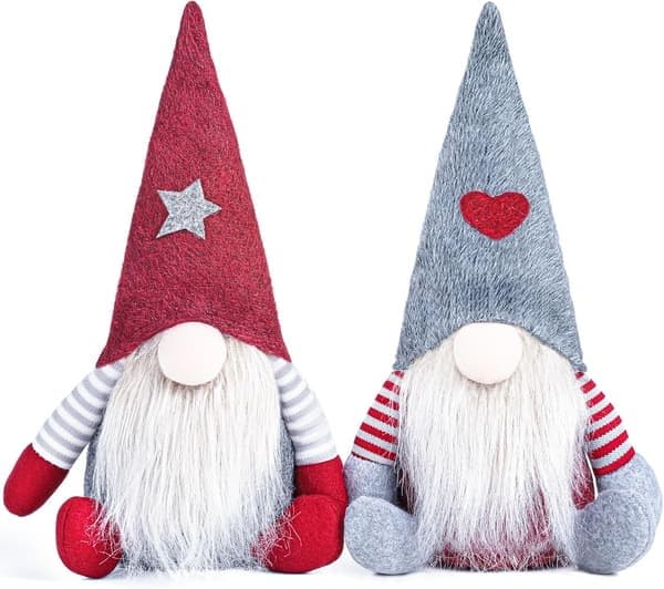 2 st tomteplyschtomtar, 9,5 tum julgnomdvärgalver figurer julpynt bordsdekoration