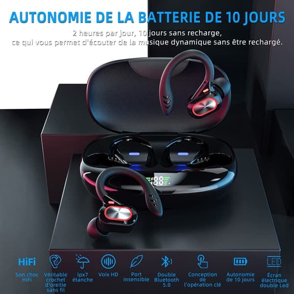 Trådløse Bluetooth-hovedtelefoner til sport, trådløse hovedtelefoner med mikrofon Bluetooth, Hi-Fi Stereo Bluetooth-headset Bluetooth-headset til sport, arbejde