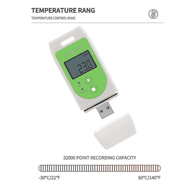 USB temperaturdatalogger gjenbrukbar temperaturopptaker Tempu 04 PDF-rapport temperaturopptak i