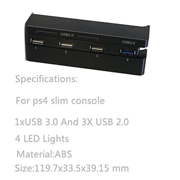 USB-hub for PS4 Slim 4-porters USB-ladestasjonadapter (1USB 3.0, 3USB 2.0) med