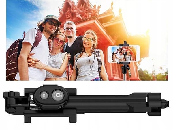 Selfiepinne / stativ mobilhållare med bluetooth fjärrkontroll Svart