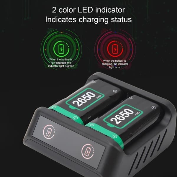 Oppladbare batteripakker for Xbox Series X/S 2650mAh hurtiglading LED-indikator kontrollerbatteri