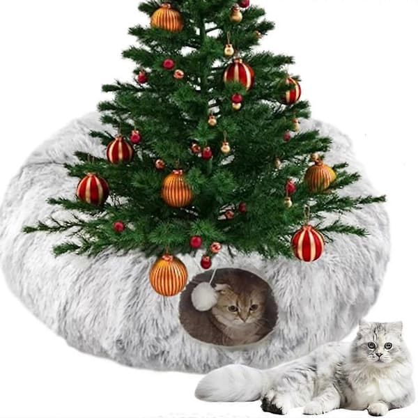 Cirkulär katttunnel julgransmatta, katttunnelsäng under julgranen Grey