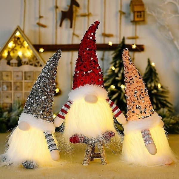 Lysende julemand julepynt, julemand med LED-lys, julemand til indendørs dekoration julepynt sæt med 3 Set of 3