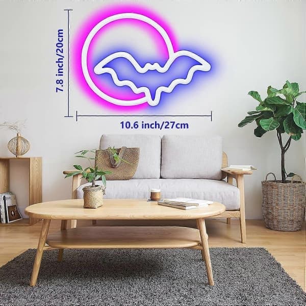 Måne och fladdermus LED Neonskylt, USB/Batteri Vägglampa Barnpresent Jul Röd
