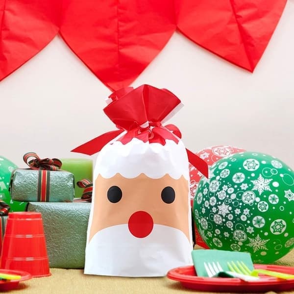 Presentpåsar 50 st Jul Röd Tomte Julinslagning Presentpaket Godispåse Plastmaterial