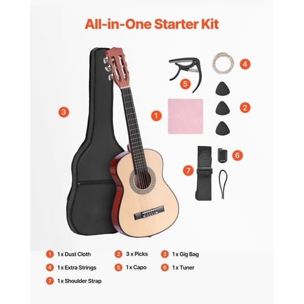 Klassisk Gitarr - M5126 - 30 tum - Lindträ - Inkluderade Tillbehör Natur