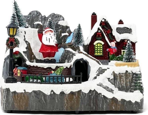 Julelandsby Lysende Musikkboks, Snøfjell Roterende Tog, Snømannmodell, Julepynt Gavekolleksjon C