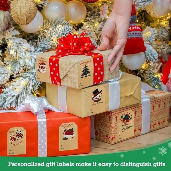 Gavemerker, selvklebende God Jul navnelapper egnet for gavemerker i esker, poser, konvolutter (250 stk)