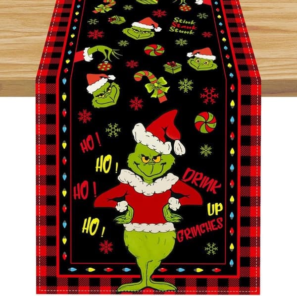 Rød Grinch Julebordløper God Jul Duk Julehjeminnredning 33*183CM
