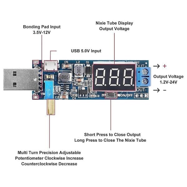 6 stk. USB Buck Boost Converter 3.5V-12V til 1.2V-24V DC-DC Step Up Strømforsyningsmodul Spændingsregulering