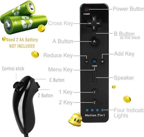 2 st 2-i-1 fjärrkontroll för Wii med Motion Plus och Nunchuck