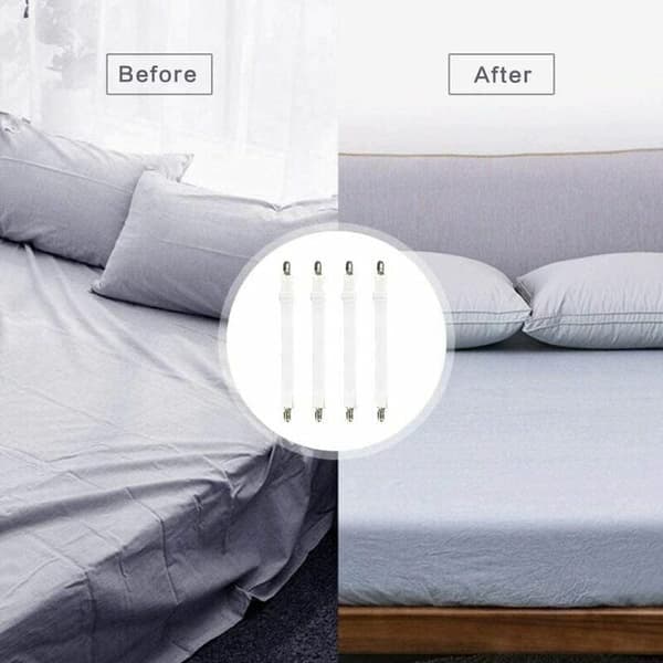 Sett med 4 sengetøy tilbehør justerbar lakenstrammer elastisk stroppfeste, for laken, sofa, strykebretttrekk - 30cm til 120cm, hvit
