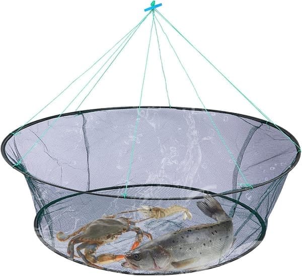 Sammenleggbart og bærbart fiskegarn, åpningsdiameter: 100 cm, basediameter: 80 cm, materiale: nylon