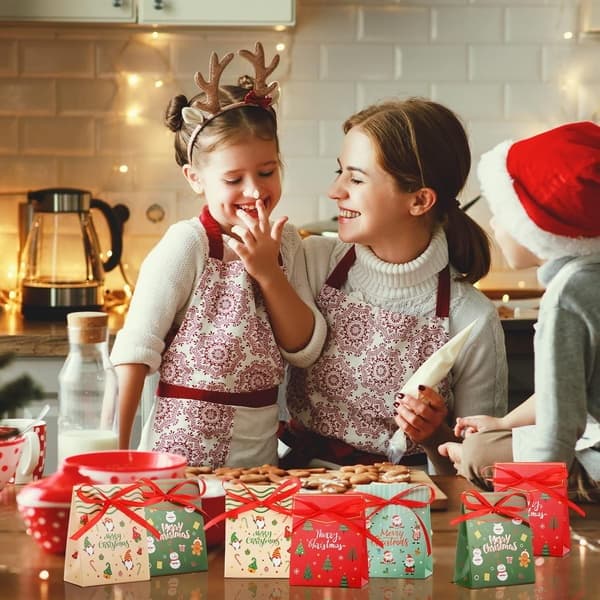 24 stykker julepapirbokser, mini julekaker godteribokser gaveposer med bånd
