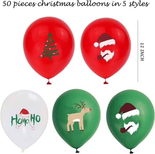50 stk. julelatexballoner, rødgrønne hvide balloner til jul