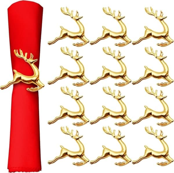 12 st älg jul servettringar guldfärgade klara servettringar set jul älg servettspännen för servettplacering bord