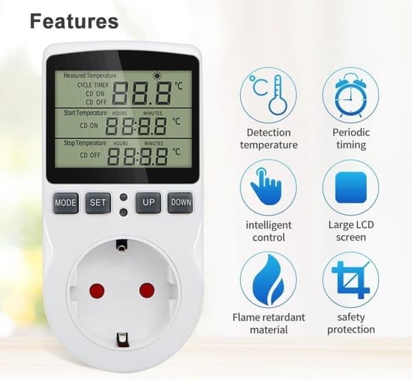 Digital Termostat 230V – LCD Temperaturregulator til Opvarmning & Køling, Drivhus, Terrarium & Akvarium