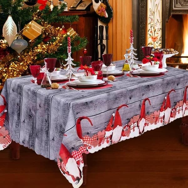Juledug, 180 x 150 cm, rektangulær juledug i grå, juledug, stor vaskbar julemiddagsdug