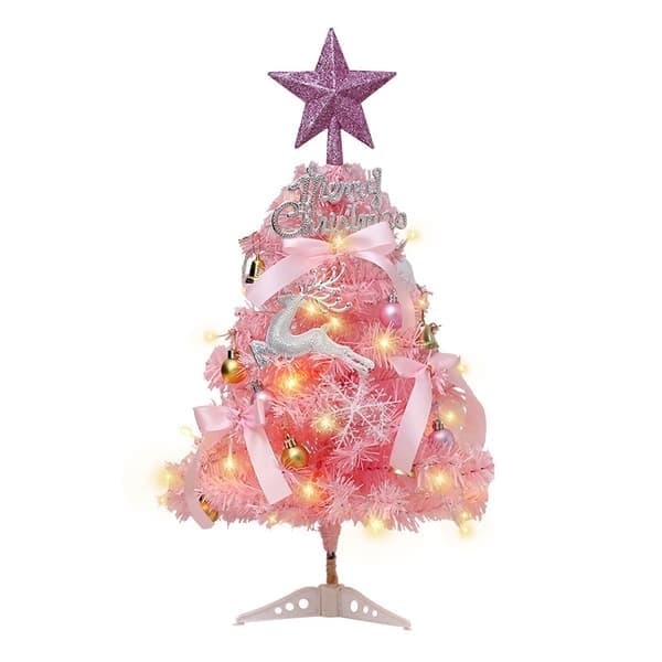 60 cm mini kunstig juletre med 29 juledekorasjoner, julekuler, stjerne til lite juletre LED-lys