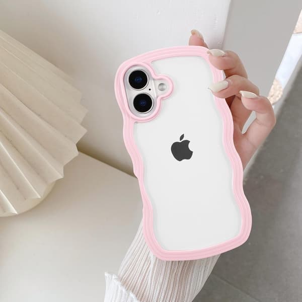 Fodral, sött lockigt vågigt ramfodral, transparent mjukt silikonskyddsfodral för iPhone 16 Plus - Rosa iPhone 16plus iPhone 16plus