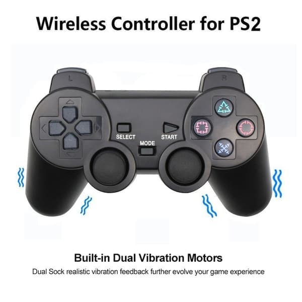 Trådløs Game Controller Dobbelt Vibration 2.4GHz Lav Latens Fjernbetjening Game Controller Kompatibel med PS2 Sort