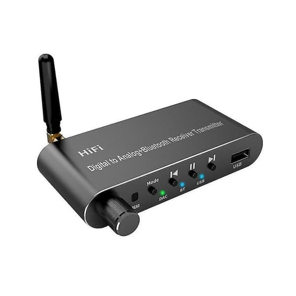 Bluetooth 5.1 mottaker sender lydkonverterer U-disk avspilling koaksial/optisk til 3,5 mm Aux R/L DAC-konverterer for TV MP3